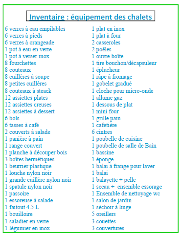 Inventaire chalet